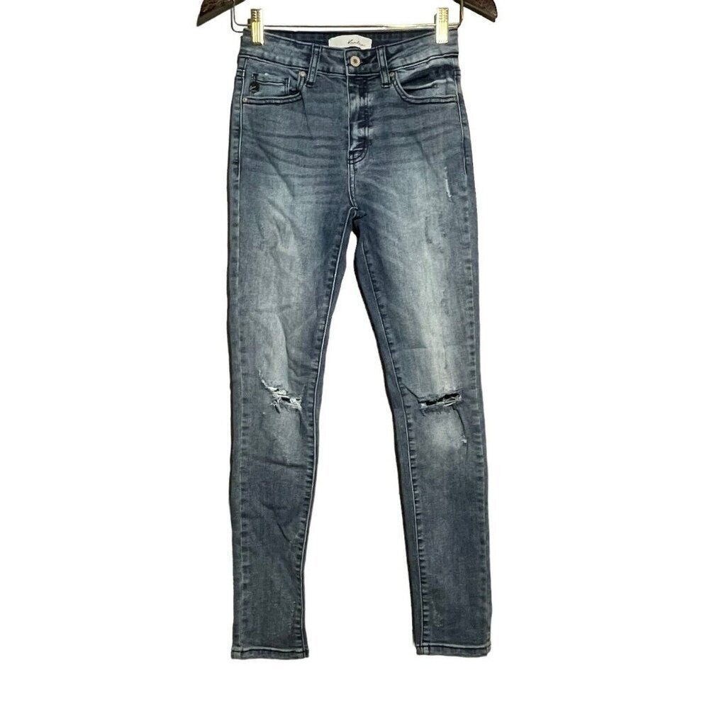 Kancan Skinny Slim Jeans Women Size 3/25 Blue Moto Biker Distress Rip Torn Rock